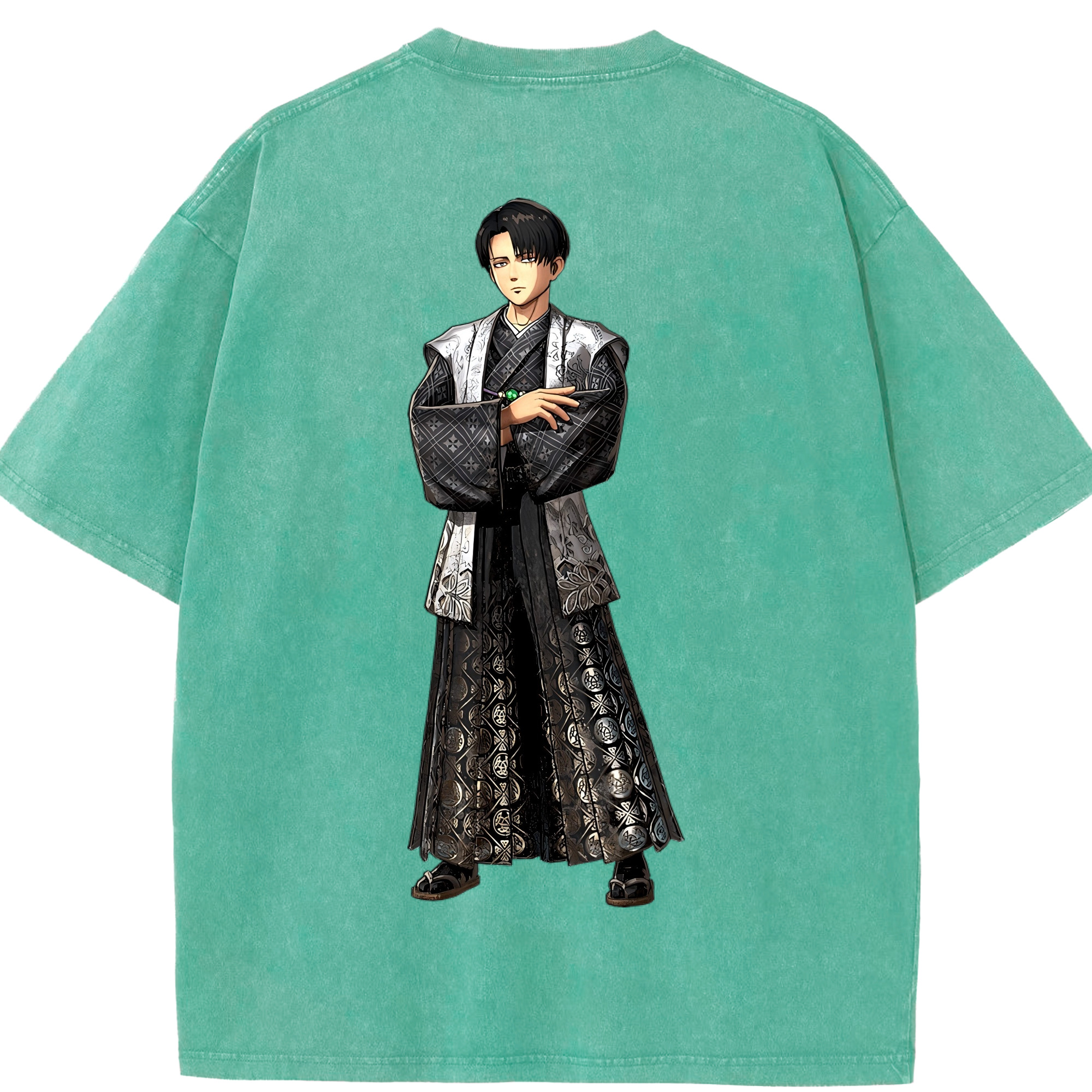 （画像用） 進撃の巨人 リヴァイ·アッカーマン Attack on Titan Levi Ackerman 綿100% ヴィンテージ風 半袖Tシャツ（背面プリント）